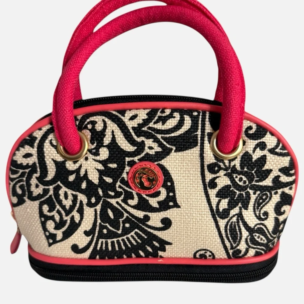 Spartina 449 Daufuskie Island Cosmetic Case Natural Black Pink Leather Trim New